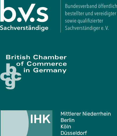 Bundeesverband öffentlich bestellter und vereidigter sowie qualifizierter Schaverständiger e.V., British Chamber of Commerce in Germany, IHK Mittlerer Niederrhein, IHK Berlin, IHK Köln, IHK Düsseldorf